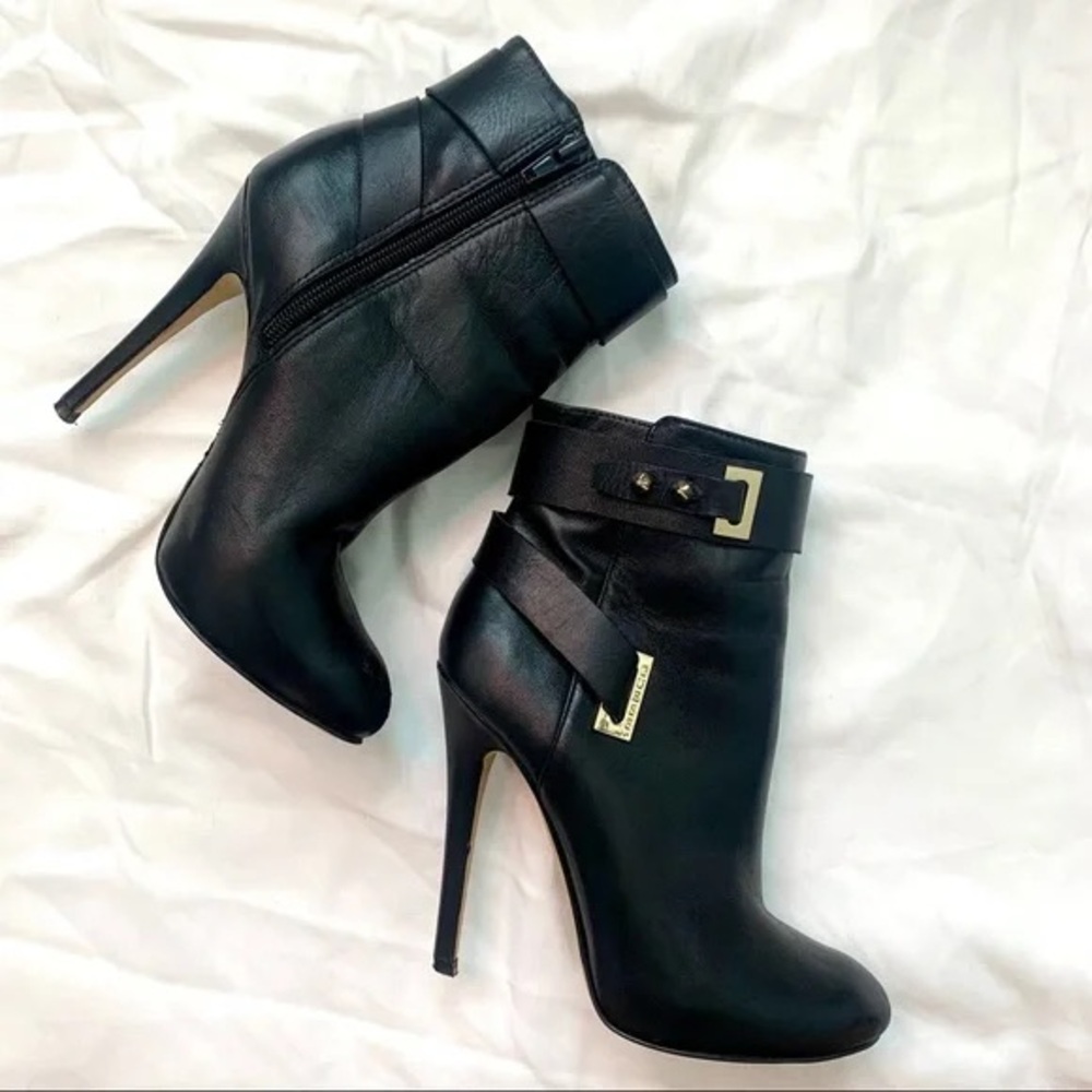 Guess Black Heeled Boots with Gold Accents